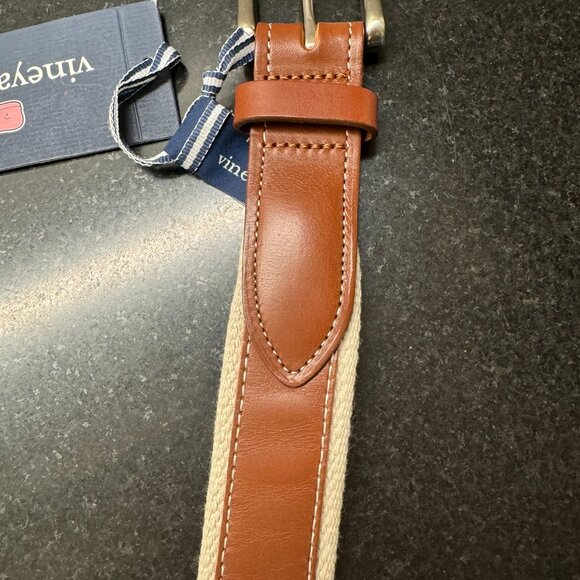 NWT - Vineyard Vines Men's Canvas Trim Leather Belt - size 36 - Picture 5 of 7
